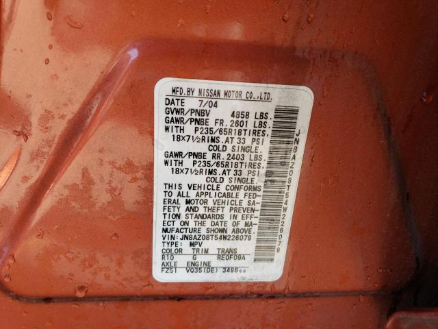 Photo 14 from auction – 2004 NISSAN MURANO SL with VIN JN8AZ08T54W226079