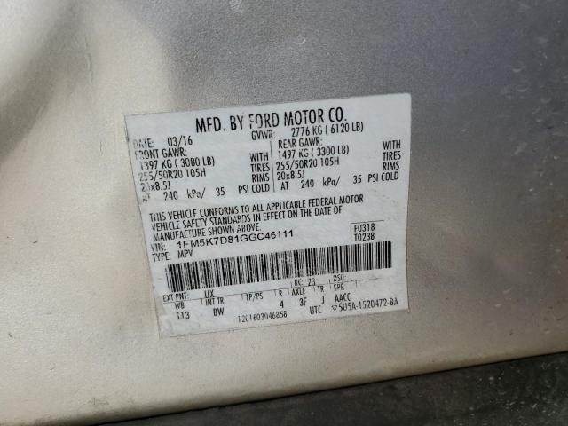 Photo 14 from auction – 2016 FORD EXPLORER X with VIN 1FM5K7D81GGC46111