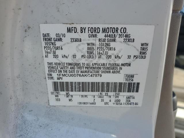 Photo 14 from auction – 2010 FORD ESCAPE XLT with VIN 1FMCU0D76AKC47579