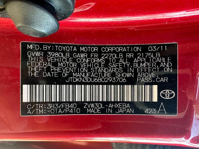 Photo 10 from auction – 2011 TOYOTA PRIUS with VIN JTDKN3DU6B0293706