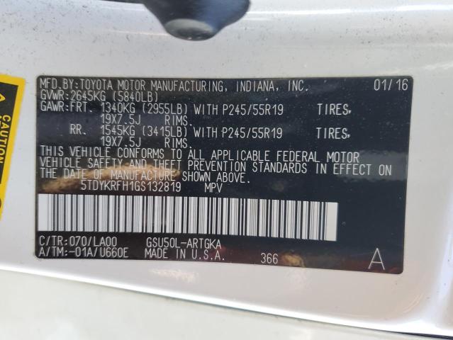 Photo 14 from auction – 2016 TOYOTA HIGHLANDER with VIN 5TDYKRFH1GS132819