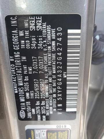 Photo 14 from auction – 2018 KIA SORENTO with VIN 5XYPG4A32JG427430