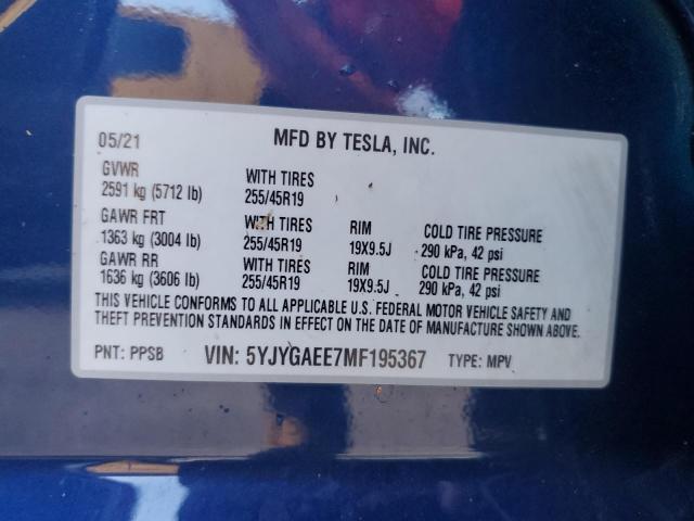 Photo 14 from auction – 2021 TESLA MODEL Y with VIN 5YJYGAEE7MF195367
