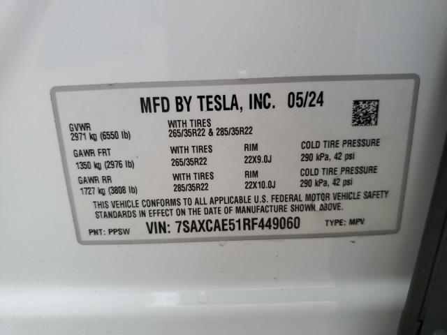Photo 14 from auction – 2024 TESLA MODEL X with VIN 7SAXCAE51RF449060
