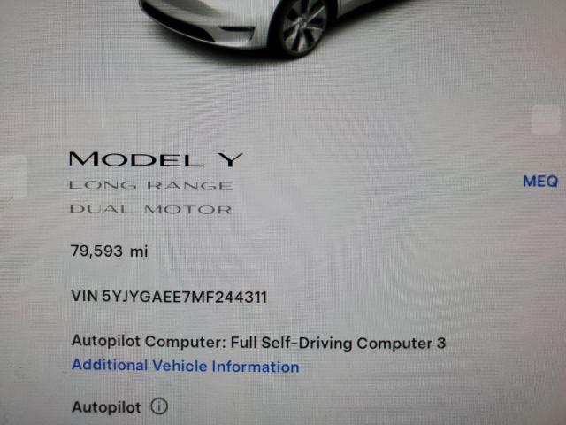 Photo 9 from auction – 2021 TESLA MODEL Y with VIN 5YJYGAEE7MF244311