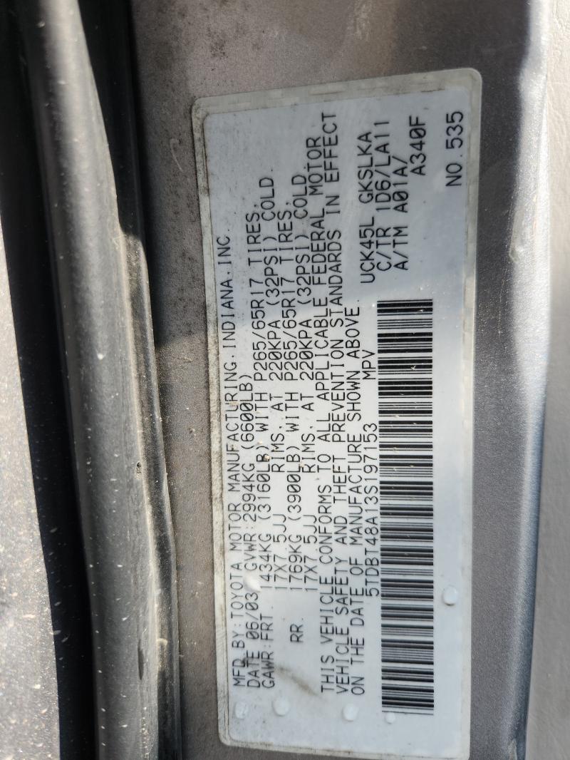 Photo 14 from auction – 2003 TOYOTA SEQUOIA LI with VIN 5TDBT48A13S197153