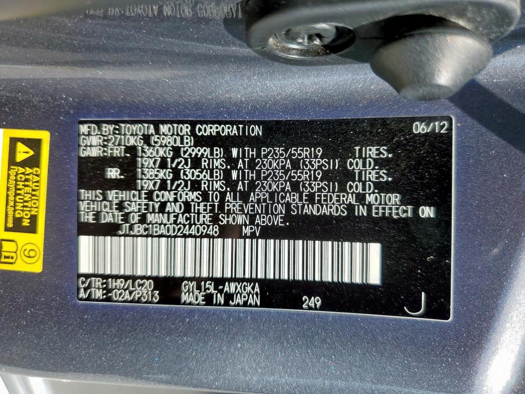 Photo 14 from auction – 2013 LEXUS RX 450H with VIN JTJBC1BA0D2440948