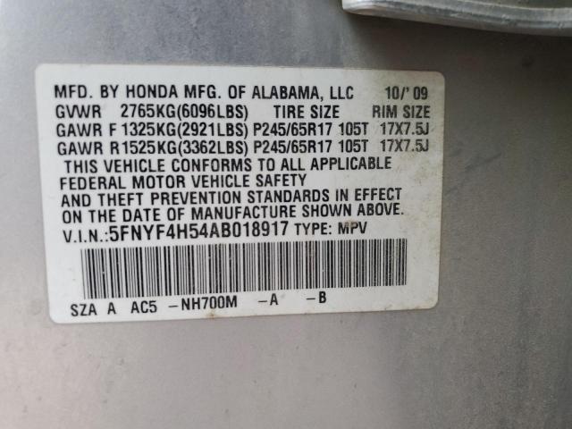 Photo 14 from auction – 2010 HONDA PILOT EXL with VIN 5FNYF4H54AB018917