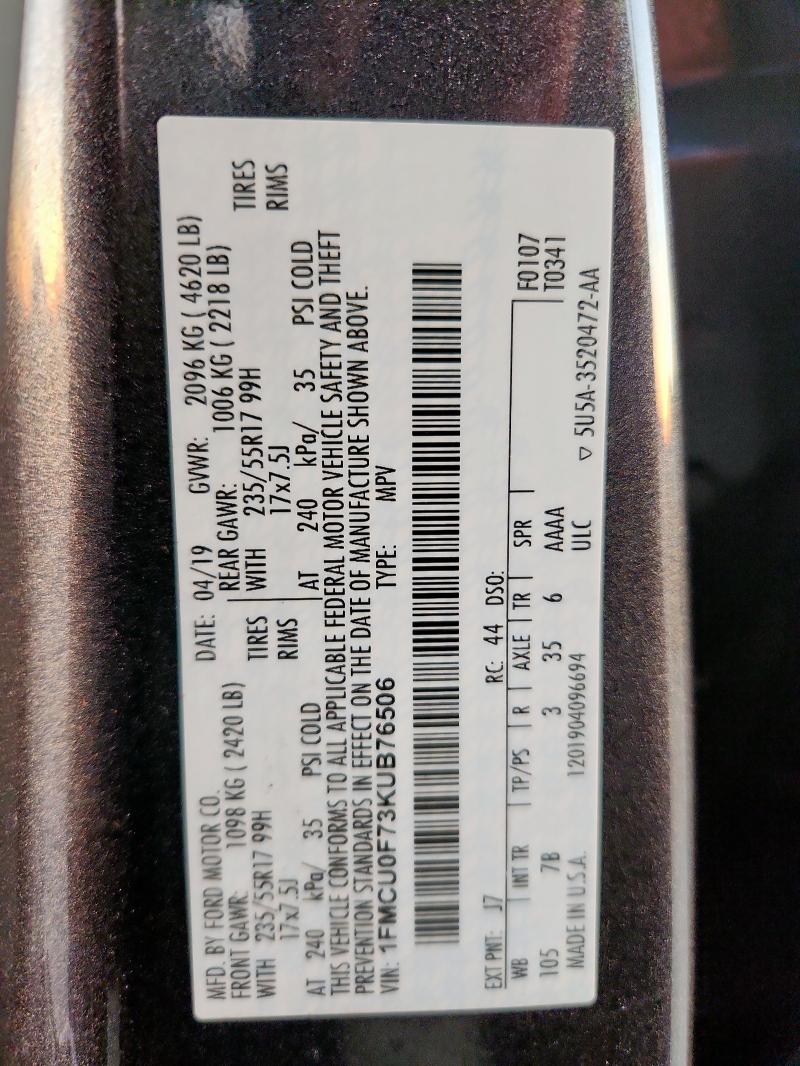 Photo 14 from auction – 2019 FORD ESCAPE S with VIN 1FMCU0F73KUB76506