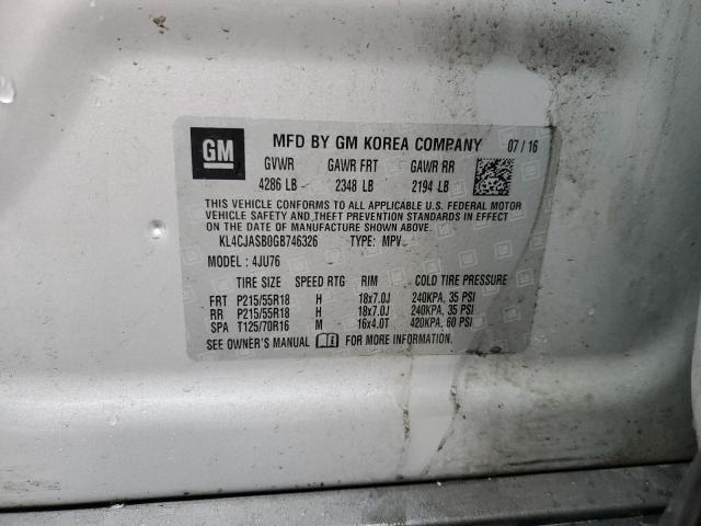 Photo 14 from auction – 2016 BUICK ENCORE with VIN KL4CJASB0GB746326