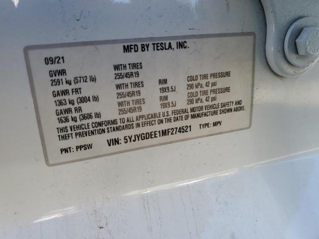 Photo 14 from auction – 2021 TESLA MODEL Y with VIN 5YJYGDEE1MF274521