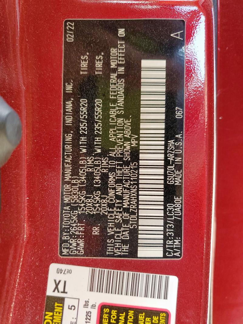 Photo 14 from auction – 2022 TOYOTA HIGHLANDER with VIN 5TDLZRAHXNS110215