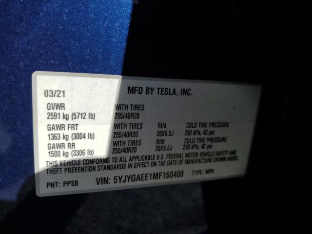 صورة رقم 14 من المزاد - 2021 TESLA MODEL Y مع VIN 5YJYGAEE1MF150408