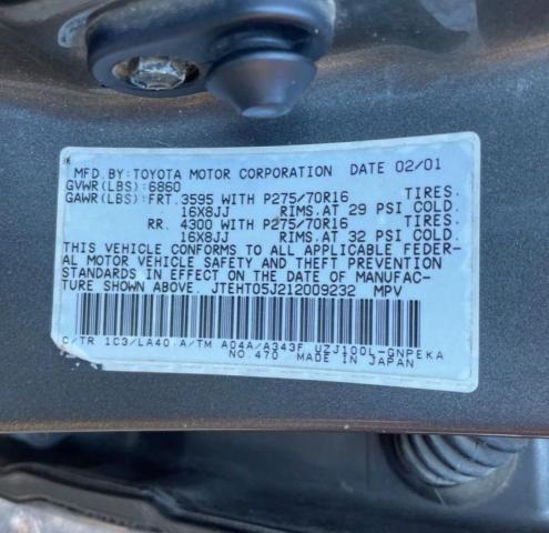 Photo 10 from auction – 2001 TOYOTA LAND CRUIS with VIN JTEHT05J212009232