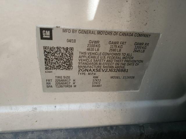 Photo 14 from auction – 2018 CHEVROLET EQUINOX LT with VIN 2GNAXSEV2J6326981