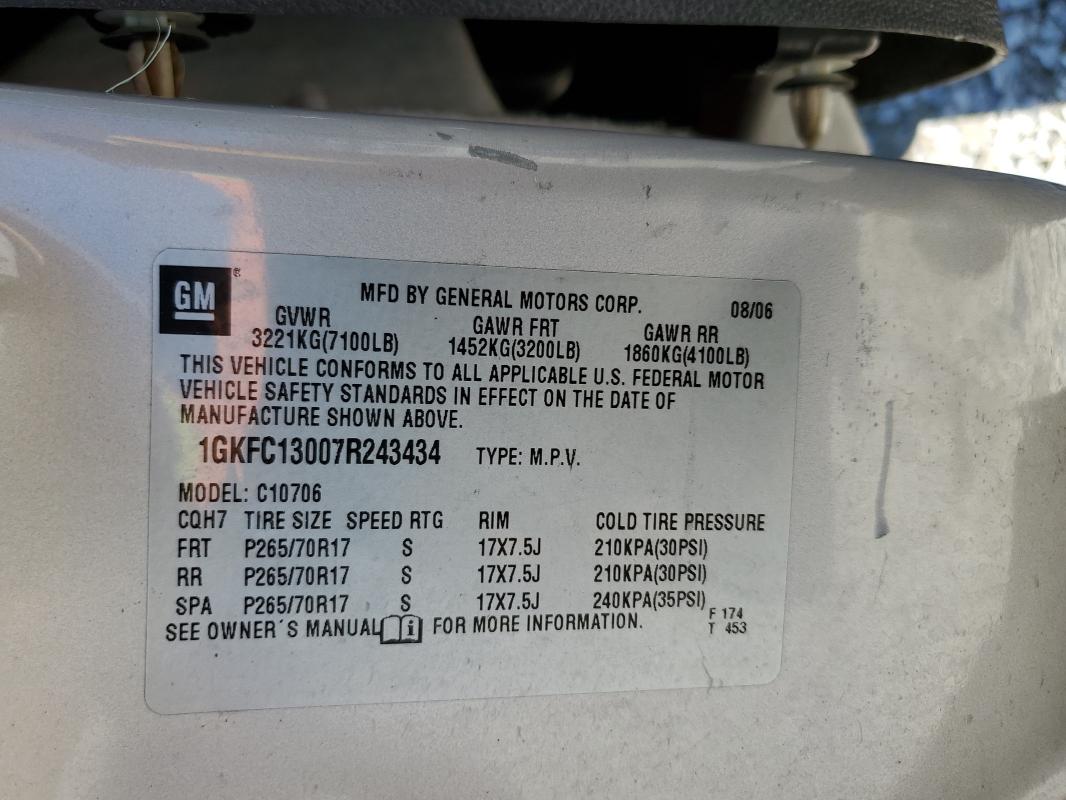 Photo 14 from auction – 2007 GMC YUKON with VIN 1GKFC13007R243434
