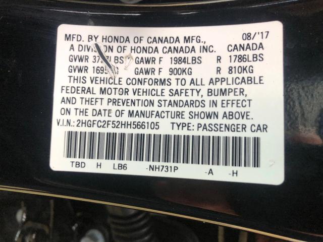 Photo 10 from auction – 2017 HONDA CIVIC LX with VIN 2HGFC2F52HH566105