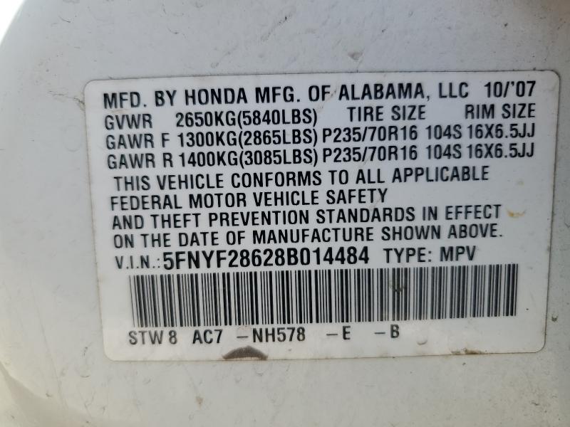 Photo 14 from auction – 2008 HONDA PILOT EXL with VIN 5FNYF28628B014484
