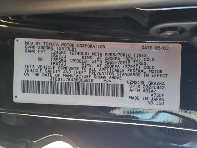 Photo 14 from auction – 2003 TOYOTA 4RUNNER LI with VIN JTEBT17R438006816