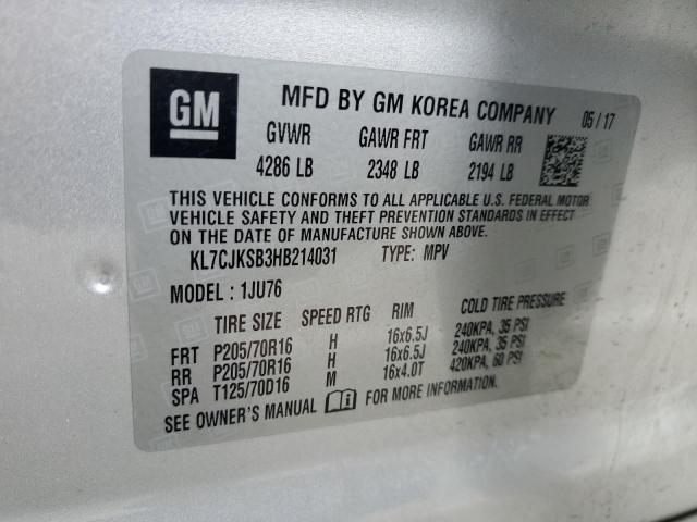 Photo 14 from auction – 2017 CHEVROLET TRAX LS with VIN KL7CJKSB3HB214031