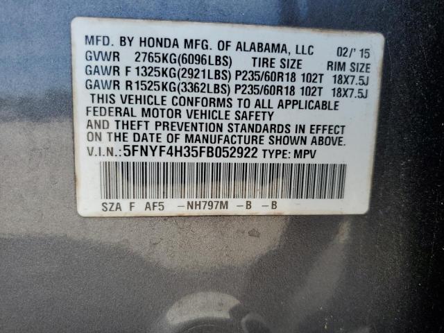 Zdjęcie 14 z aukcji – 2015 HONDA PILOT SE z VIN 5FNYF4H35FB052922