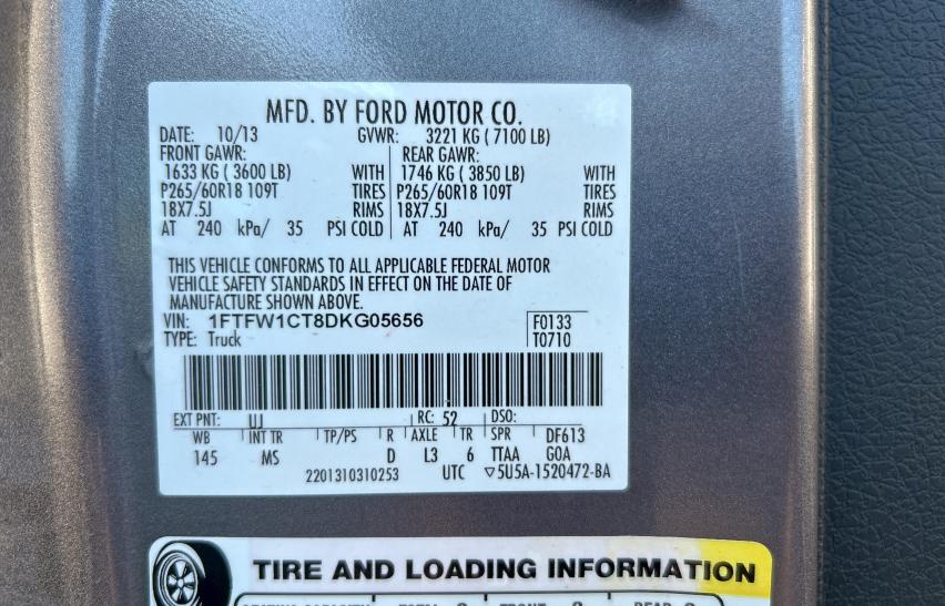 Photo 10 from auction – 2013 FORD F150 SUPER with VIN 1FTFW1CT8DKG05656