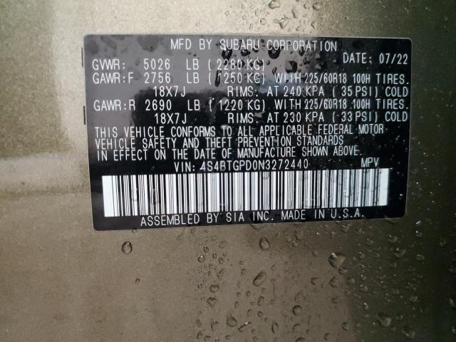 Photo 14 from auction – 2022 SUBARU OUTBACK TO with VIN 4S4BTGPD0N3272440