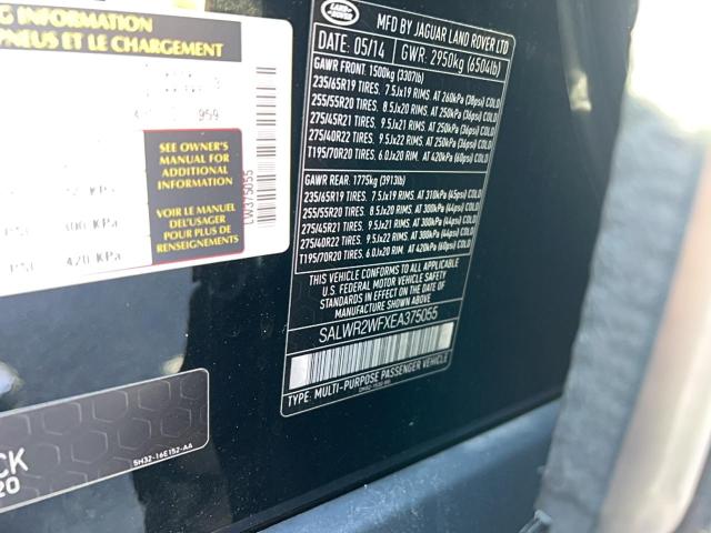 Photo 10 from auction – 2014 LAND ROVER RANGE ROVE with VIN SALWR2WFXEA375055