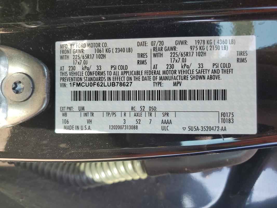 Photo 14 from auction – 2020 FORD ESCAPE S with VIN 1FMCU0F62LUB78627