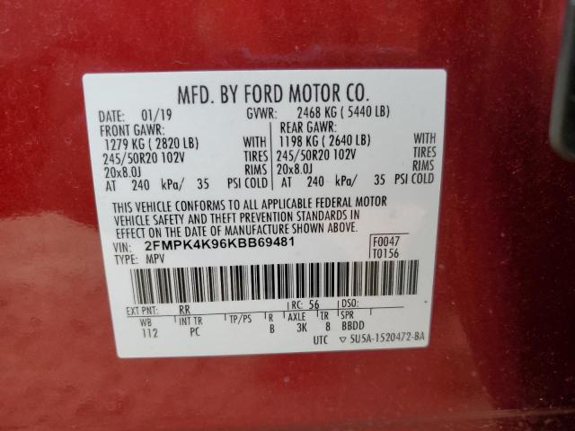 Photo 14 from auction – 2019 FORD EDGE TITAN with VIN 2FMPK4K96KBB69481