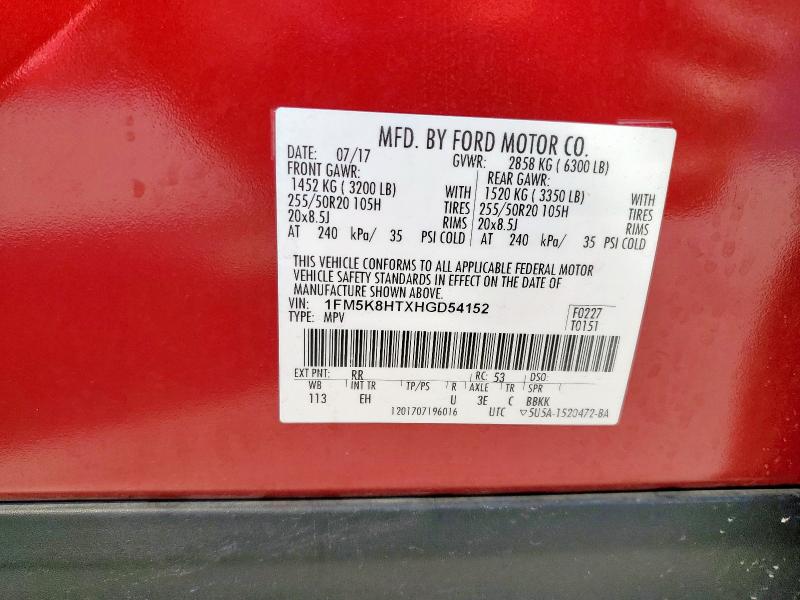 Photo 14 from auction – 2017 FORD EXPLORER PLATINUM with VIN 1FM5K8HTXHGD54152