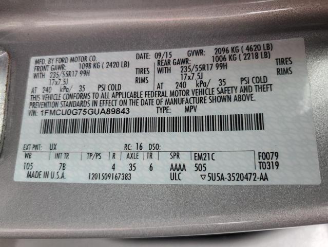 Photo 14 from auction – 2016 FORD ESCAPE SE with VIN 1FMCU0G75GUA89843
