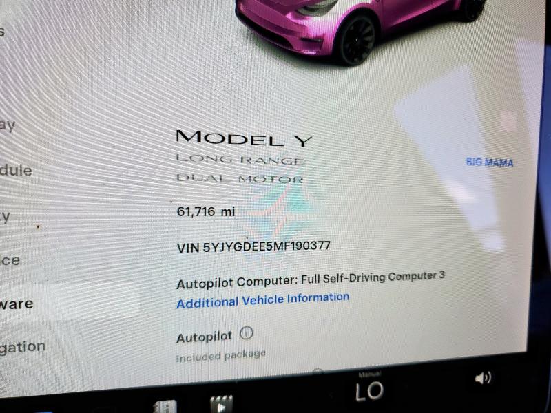 Photo 9 from auction – 2021 TESLA MODEL Y with VIN 5YJYGDEE5MF190377