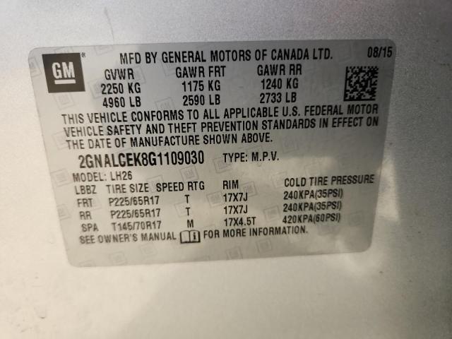 Photo 14 from auction – 2016 CHEVROLET EQUINOX LT with VIN 2GNALCEK8G1109030