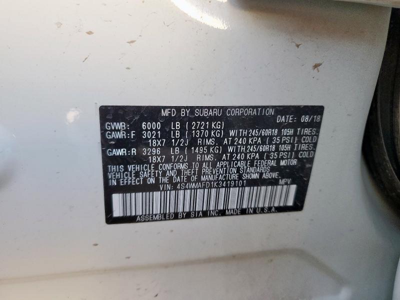 Photo 14 from auction – 2019 SUBARU ASCENT PRE with VIN 4S4WMAFD1K3419101