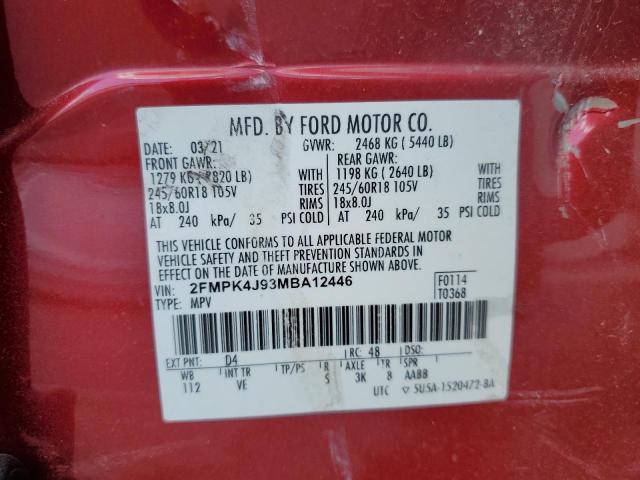 Photo 14 from auction – 2021 FORD EDGE SEL with VIN 2FMPK4J93MBA12446