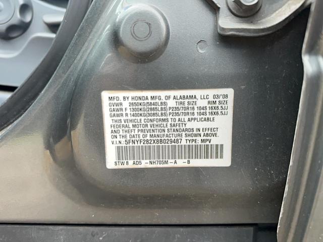 Photo 10 from auction – 2008 HONDA PILOT VP with VIN 5FNYF282X8B029487