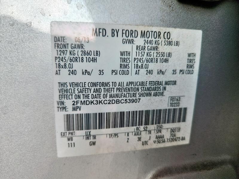 Photo 14 from auction – 2013 FORD EDGE LIMIT with VIN 2FMDK3KC2DBC53907