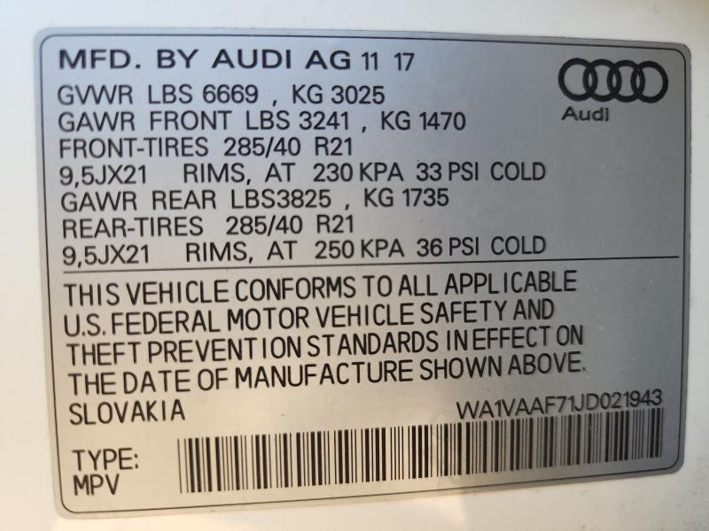 Photo 14 from auction – 2018 AUDI Q7 PRESTIG with VIN WA1VAAF71JD021943