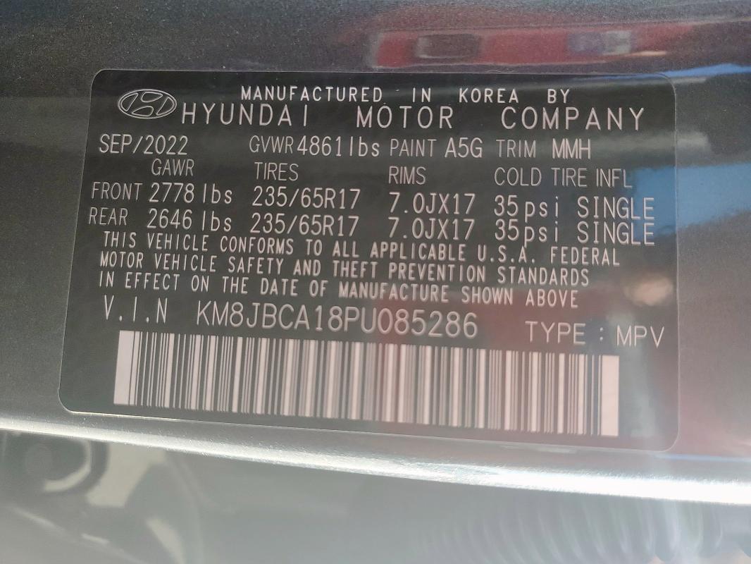 Photo 14 from auction – 2023 HYUNDAI TUCSON BLU with VIN KM8JBCA18PU085286