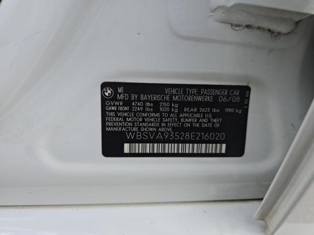 Photo 10 from auction – 2008 BMW M3 with VIN WBSVA93528E216020