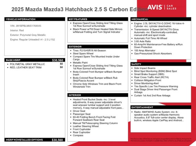 Photo 12 from auction – 2025 MAZDA 3 PREFERRED with VIN JM1BPBLM6S1768545
