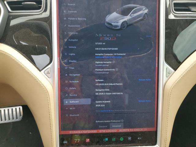 Photo 9 from auction – 2016 TESLA MODEL S with VIN 5YJSA1E47GF124480