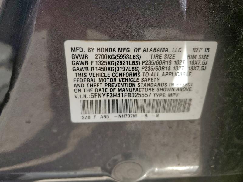 Photo 14 from auction – 2015 HONDA PILOT EX with VIN 5FNYF3H41FB025557