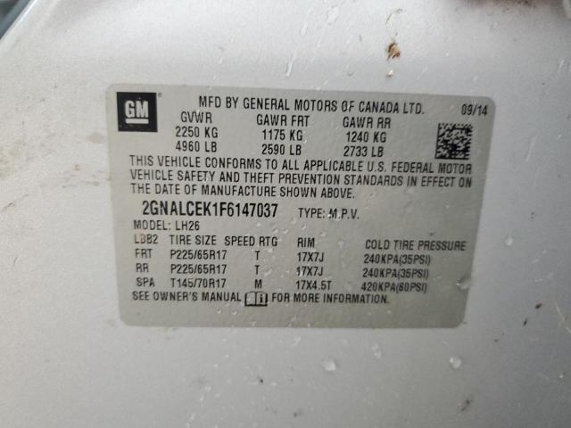 Photo 14 from auction – 2015 CHEVROLET EQUINOX LT with VIN 2GNALCEK1F6147037