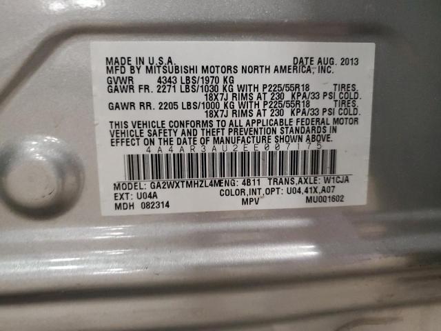 Photo 14 from auction – 2014 MITSUBISHI OUTLANDER with VIN 4A4AR3AU2EE007175