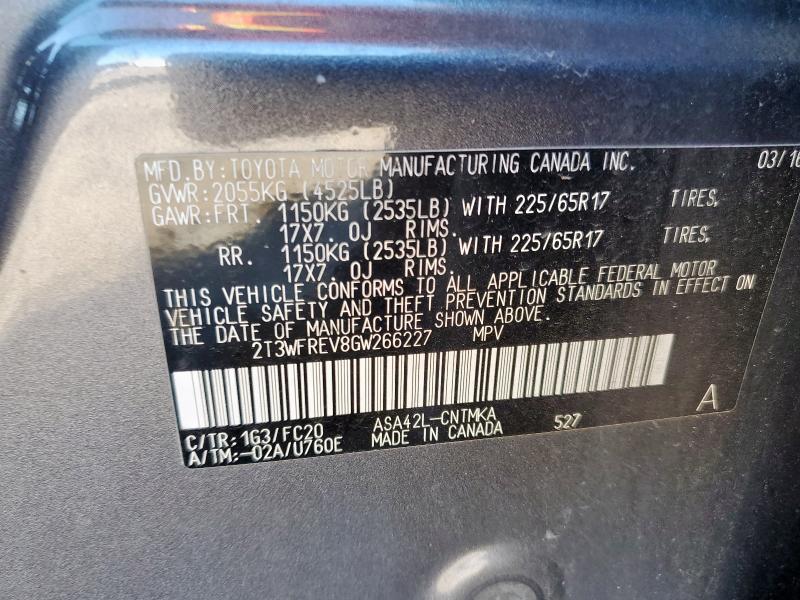 Photo 14 from auction – 2016 TOYOTA RAV4 XLE with VIN 2T3WFREV8GW266227