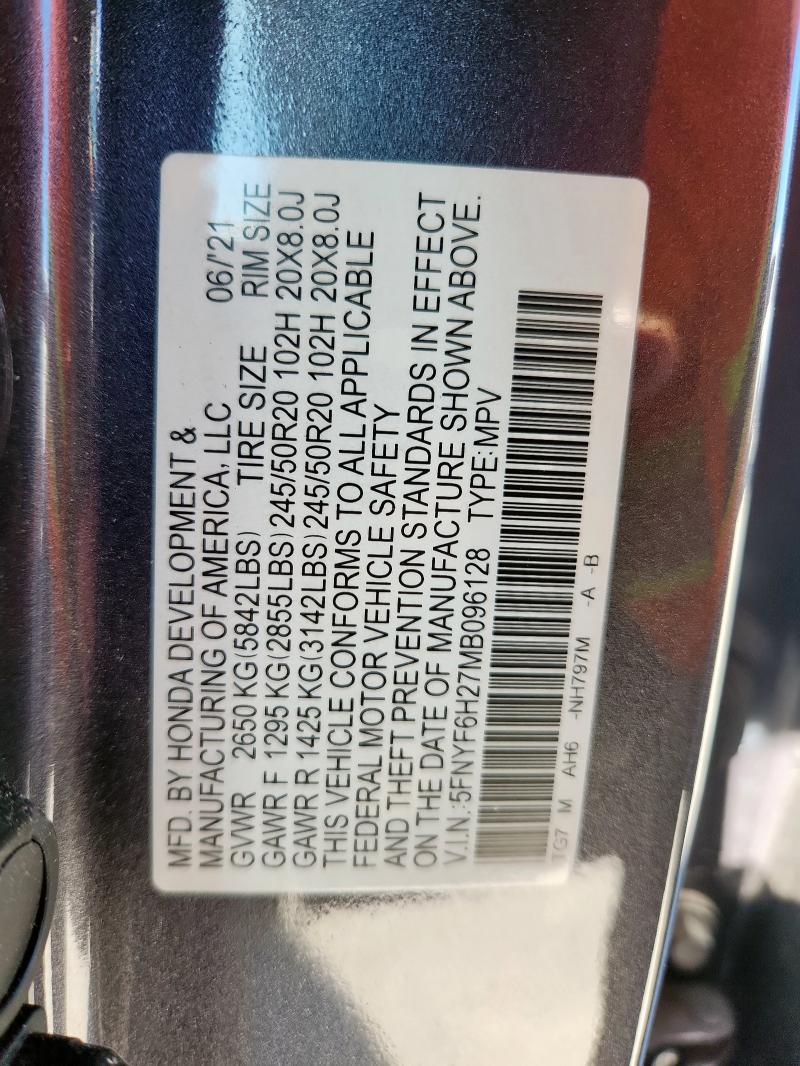 Photo 14 from auction – 2021 HONDA PILOT SE with VIN 5FNYF6H27MB096128
