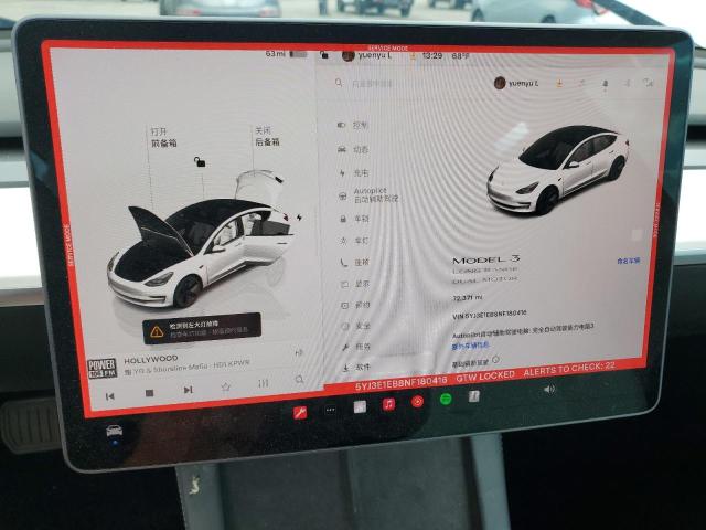 Photo 9 from auction – 2022 TESLA MODEL 3 with VIN 5YJ3E1EB8NF180416