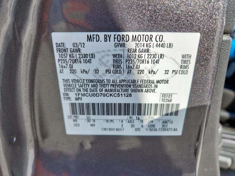 Photo 14 from auction – 2012 FORD ESCAPE XLT with VIN 1FMCU0D70CKC51128